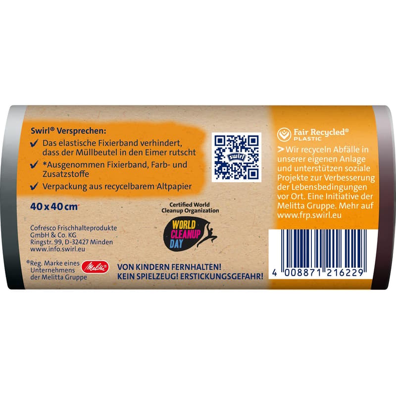 Swirl 10 l Fixation tape bin liner Tearproof & leakproof