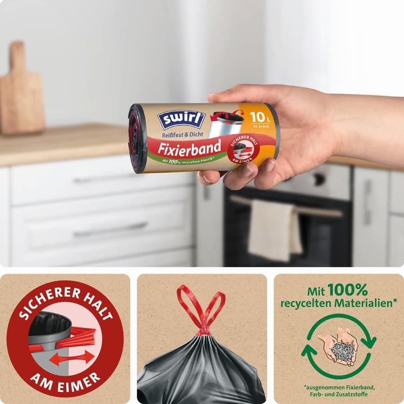 Swirl 10 l Fixation tape bin liner Tearproof & leakproof