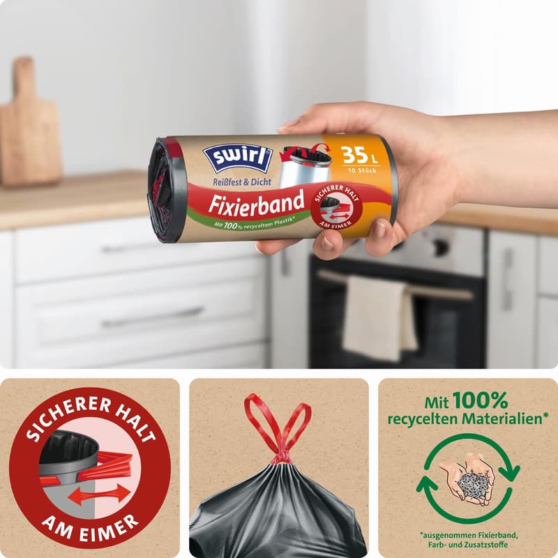 Swirl 35 litre fixing tape bin liner Tearproof & leakproof