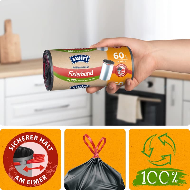 Swirl 60 l Fixation tape bin liner Tearproof & leakproof
