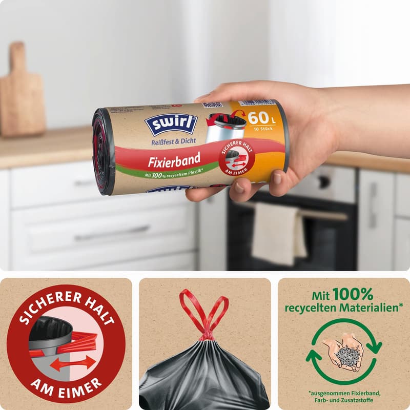 Swirl 60 l Fixation tape bin liner Tearproof & leakproof