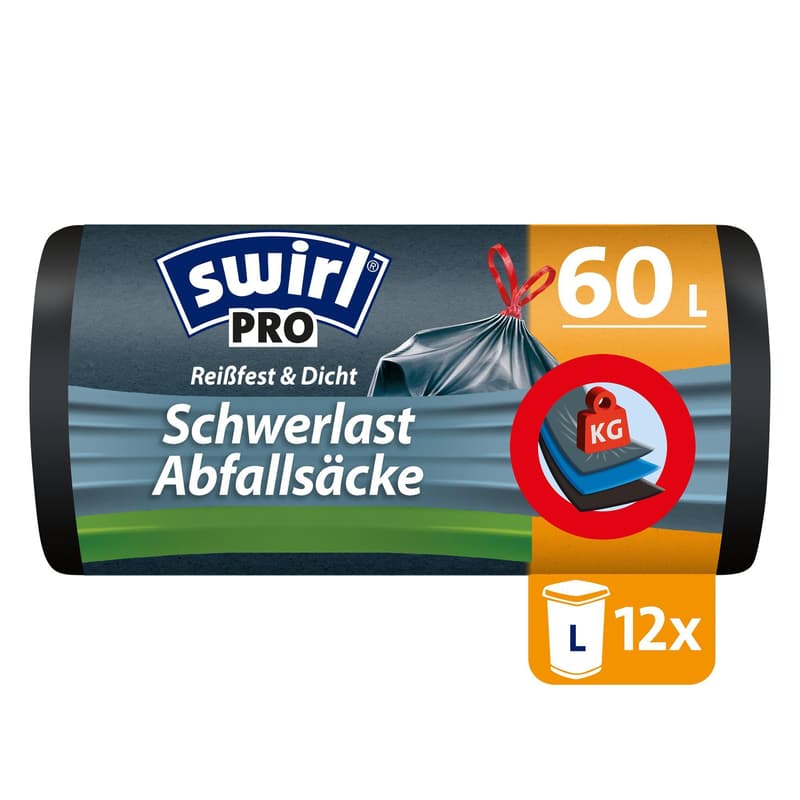 Swirl 60 l Schwerlast-Säcke Profi mit Zugband Reißfest & Dicht