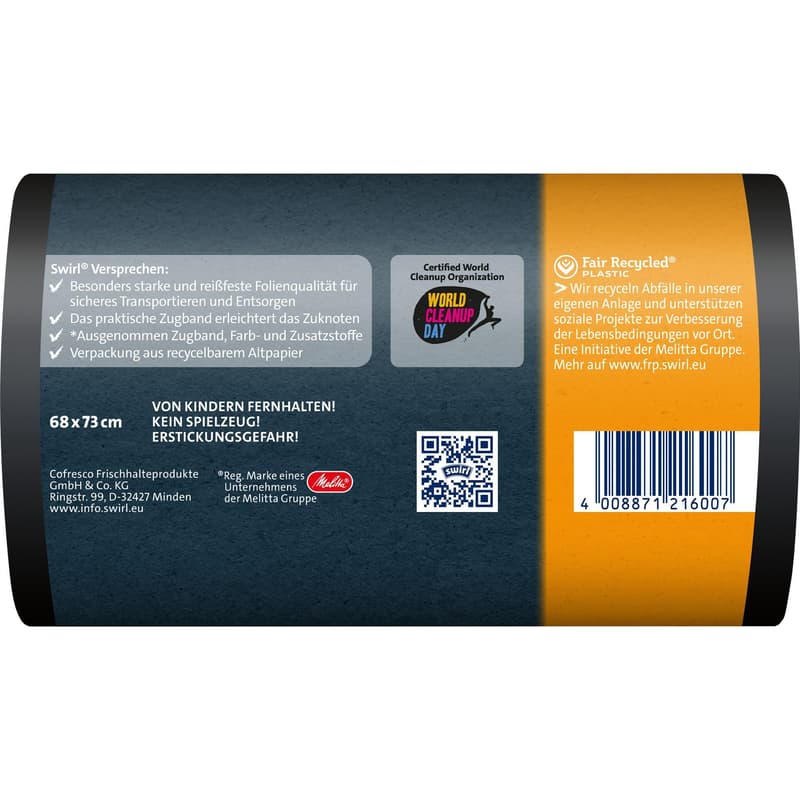 Swirl 60 l Schwerlast-Säcke Profi mit Zugband Reißfest & Dicht
