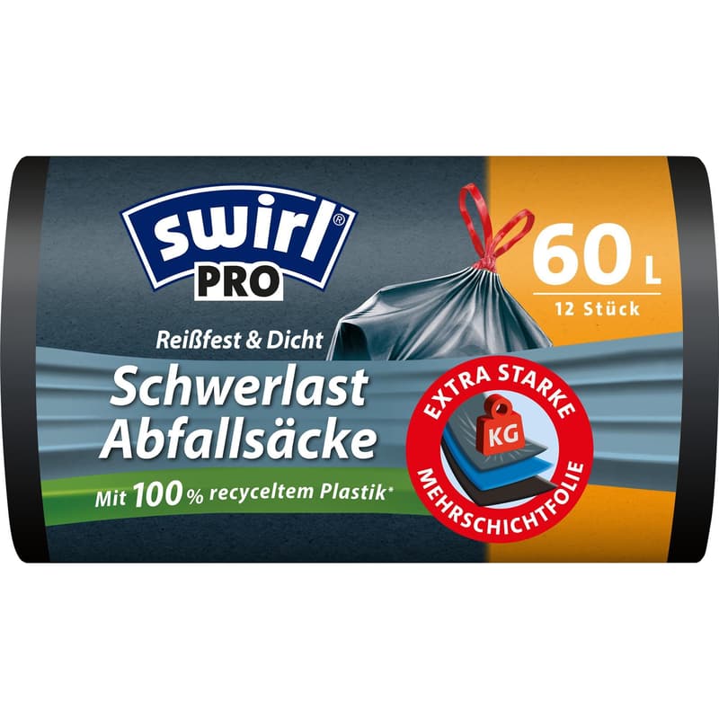 Swirl 60 l Schwerlast-Säcke Profi mit Zugband Reißfest & Dicht