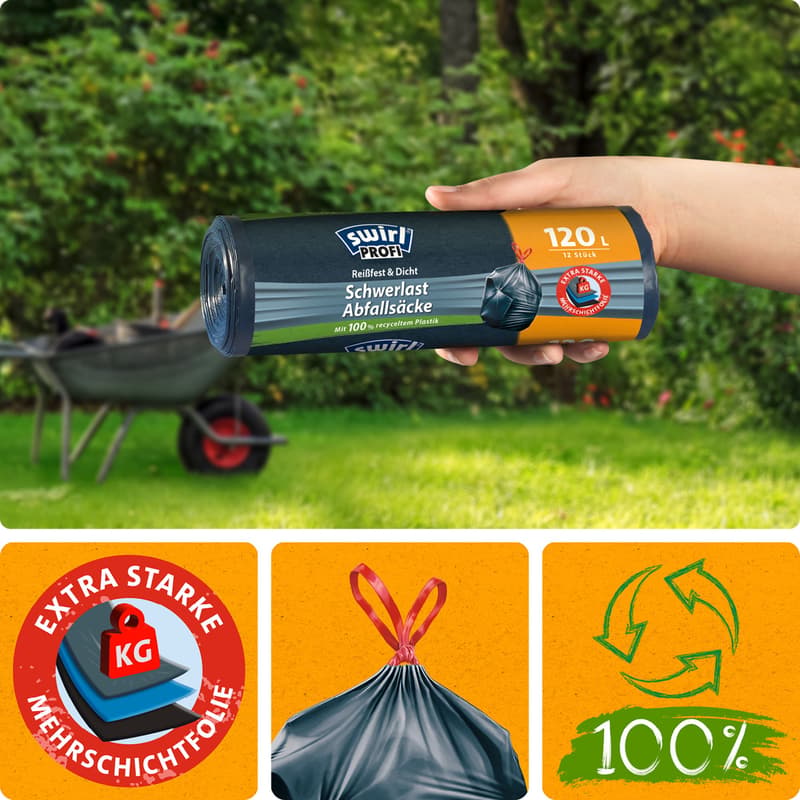 Swirl 120 l heavy duty bags Profi with drawstring Tearproof & leakproof