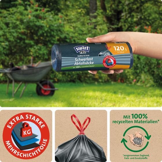 Swirl 120 l Schwerlast-Säcke Profi mit Zugband Reißfest & Dicht