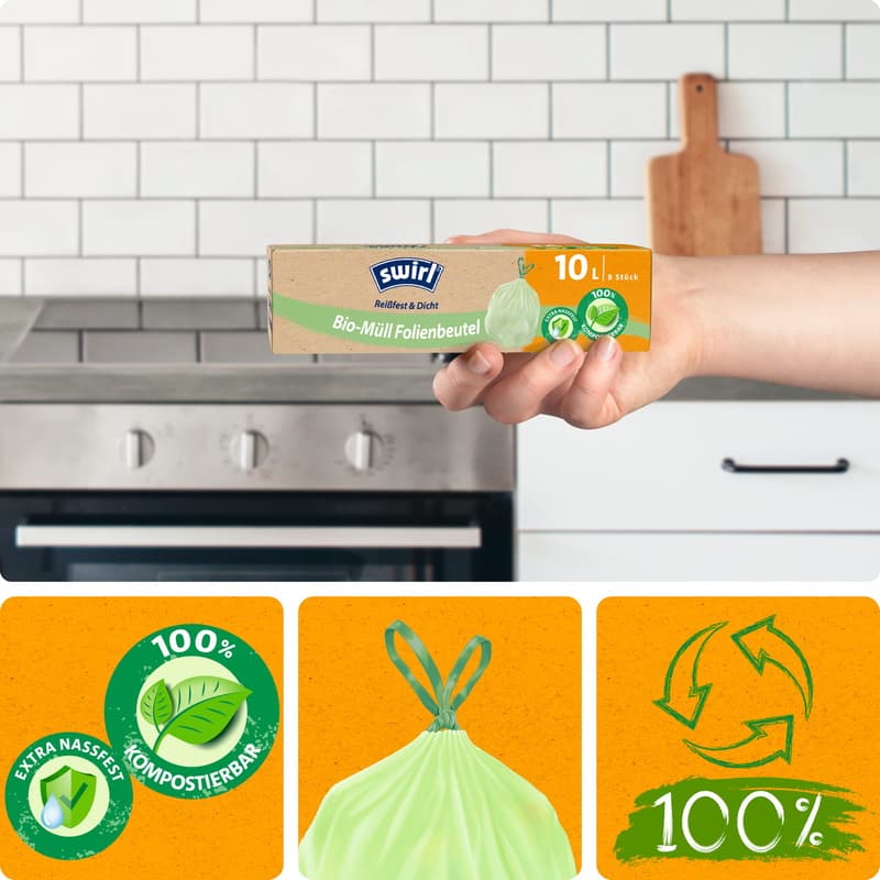 Swirl 10 litre organic waste film bag with handle crosswise