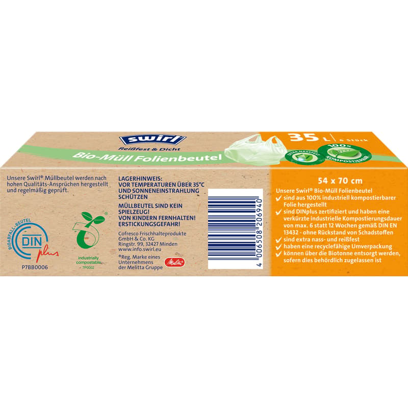 Swirl 35 litre organic waste foil bag with handle crosswise