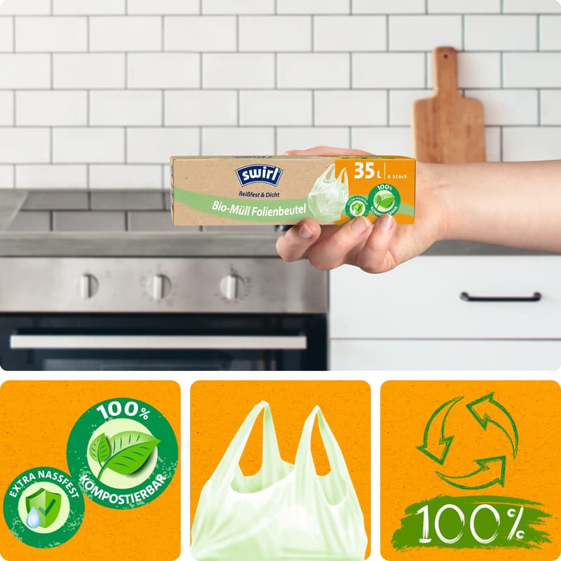 Swirl 35 litre organic waste foil bag with handle crosswise