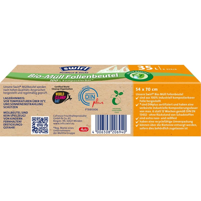 Swirl 35 litre organic waste foil bag with handle crosswise