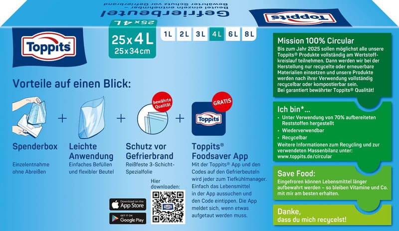 Toppits freezer bag stand-up 4L