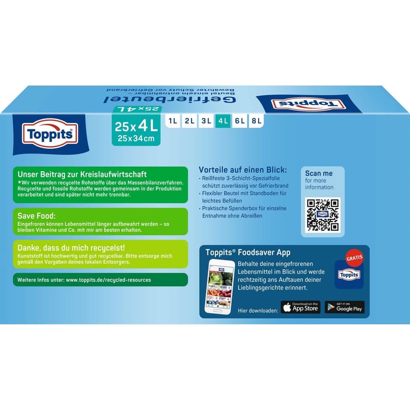 Toppits freezer bag stand-up 4L