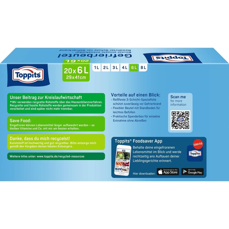 Toppits freezer bag stand-up 6L NP