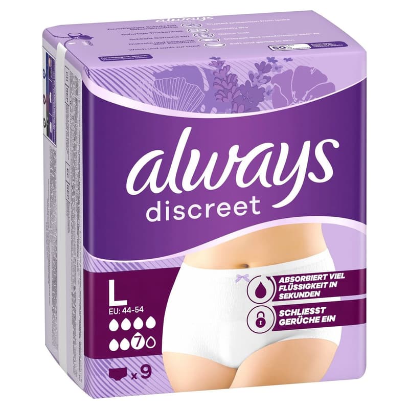 Always Discreet Inkontinenz-Höschen Für Frauen, L, 9 Stück