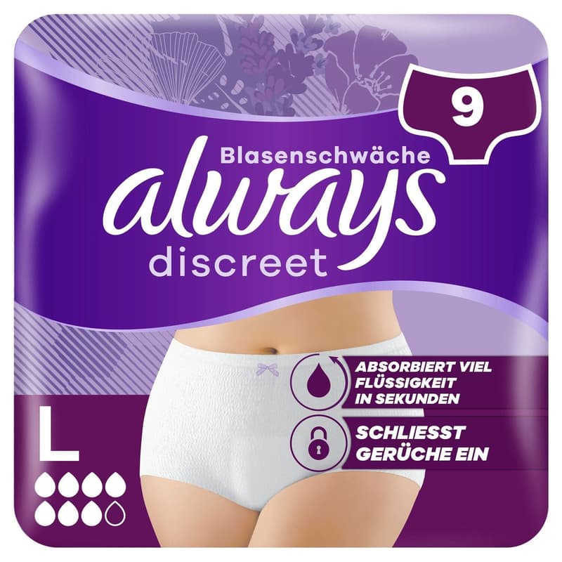 Always Discreet Inkontinenz-Höschen Für Frauen, L, 9 Stück