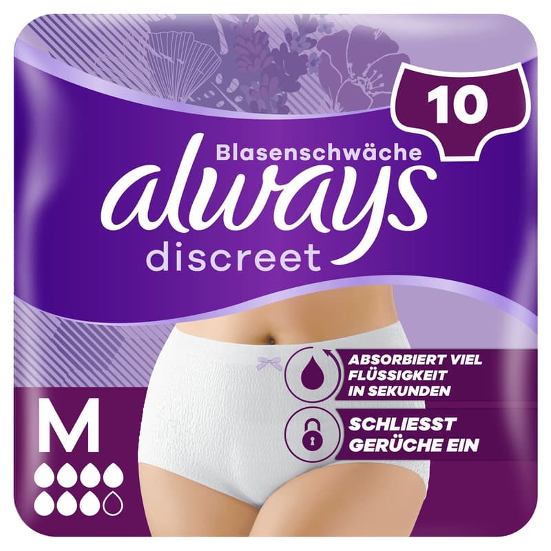 Always Discreet Incontinence Panties For Women, M, 10 pieces