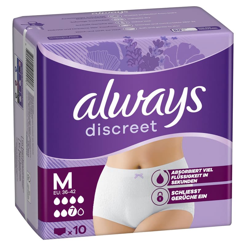 Always Discreet Incontinence Panties For Women, M, 10 pieces