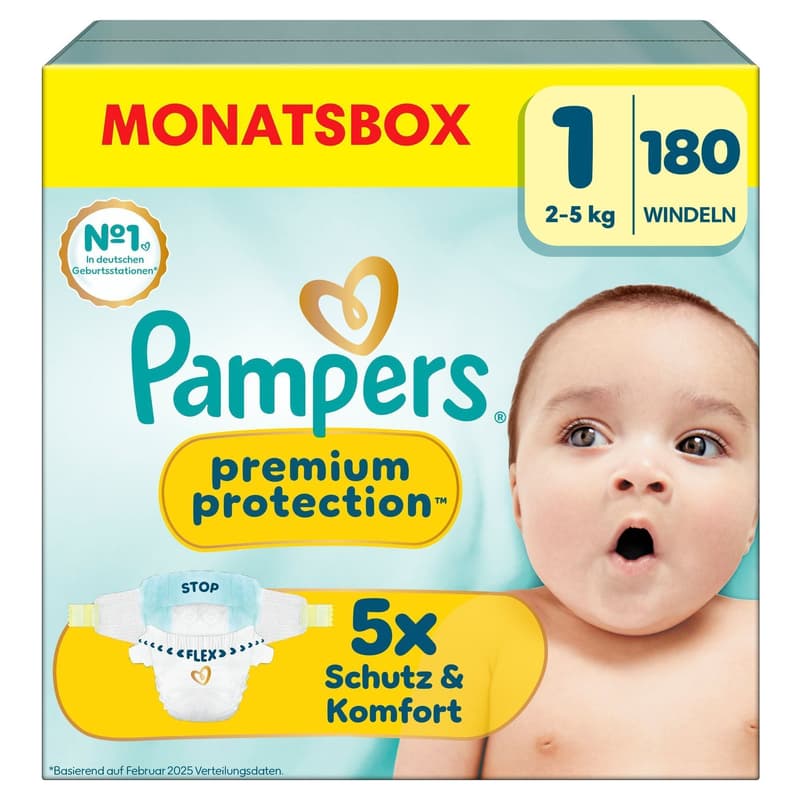 Pampers Premium Protection Diapers Size 1, Monthly Box, 2-5 kg