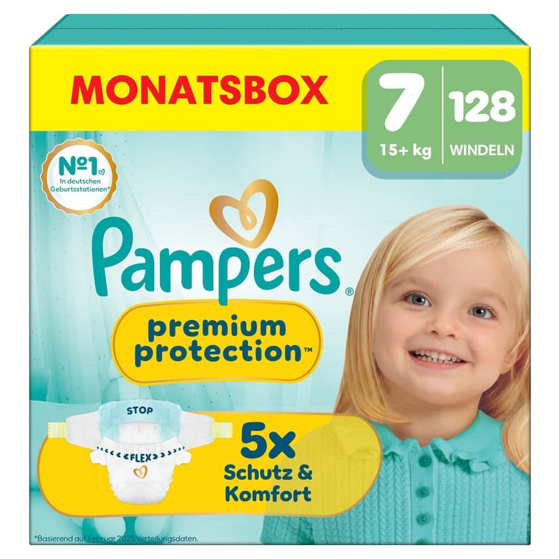Pampers Premium Protection Diapers Size 7, Monthly Box, 15+ Kg