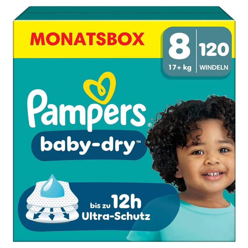 Pampers Baby-Dry Diapers Size 8, Monthly Box, 17+ Kg