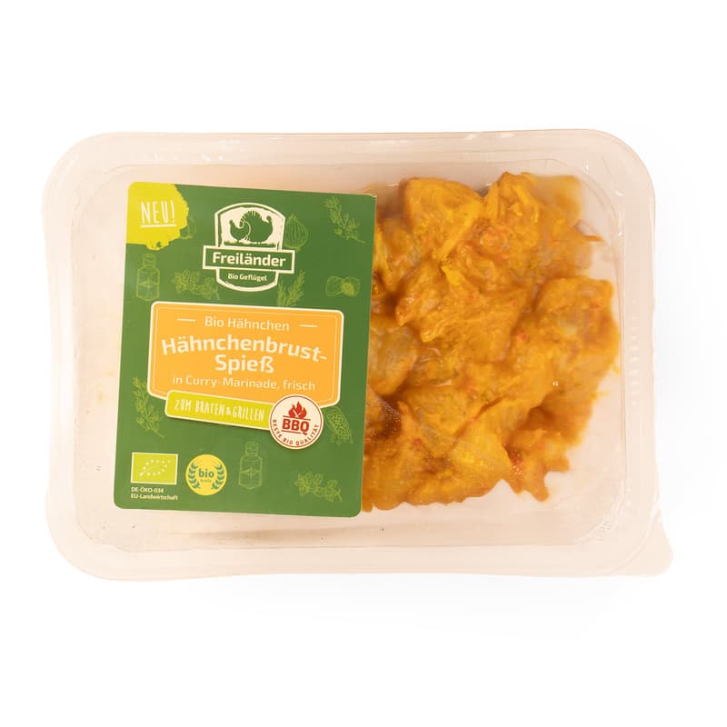 Freiländer BIO Hähnchenbrustspieß in Curry Marinade