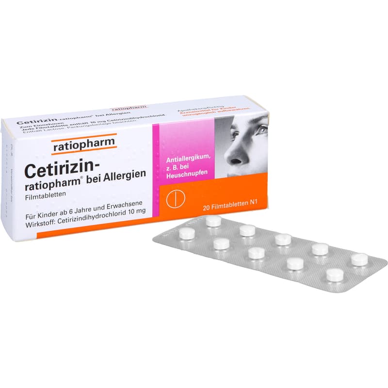 CETIRIZIN-ratiopharm for allergies 10 mg film-coated tablets.