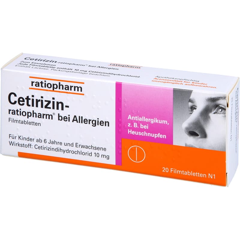 CETIRIZIN-ratiopharm for allergies 10 mg film-coated tablets.