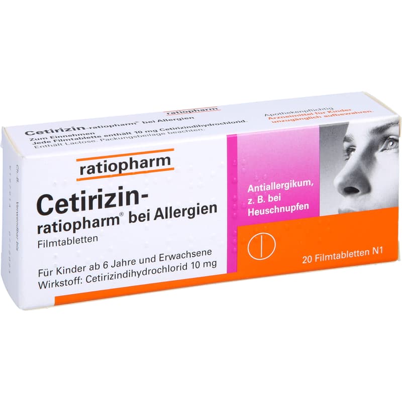 CETIRIZIN-ratiopharm for allergies 10 mg film-coated tablets.