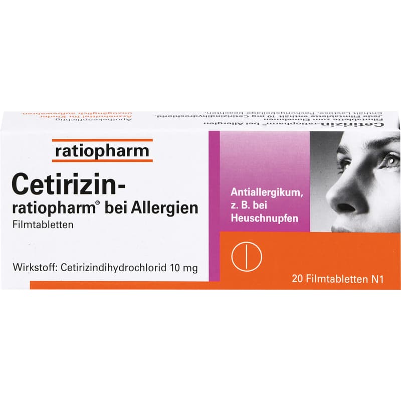 CETIRIZIN-ratiopharm for allergies 10 mg film-coated tablets.