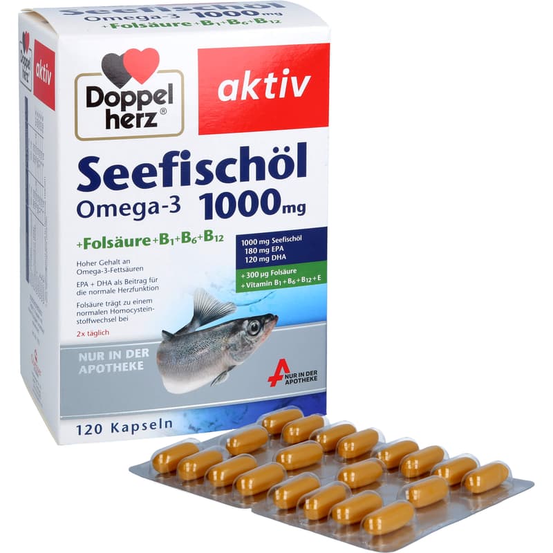 DOUBLEHERZ Sea Fish Oil Omega-3 1,000 mg + Fols. Caps.