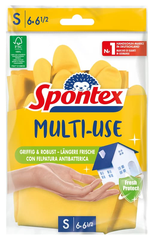 Spontex Multi Use, household gloves with freshness protection and FSC natural latex, cotton flocked inside, size S