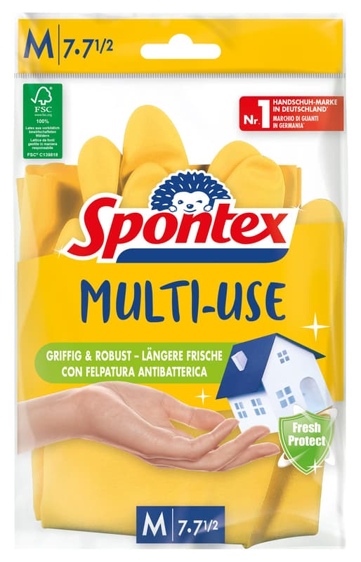 Spontex Multi Use, household gloves with freshness protection and FSC natural latex, cotton flocked inside, size M