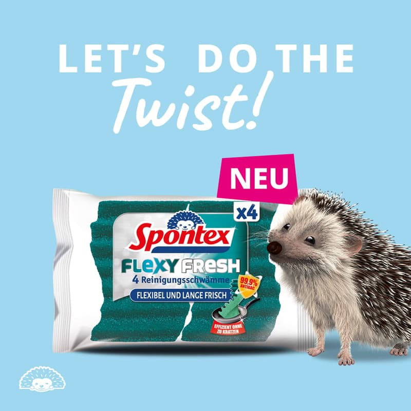 Spontex Flexy Fresh x4, the efficient cleaning sponge with antibacterial protection, flexible, long-lasting freshness, scratch-free, pack of 4