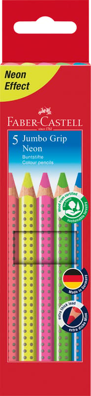 Faber-Castell coloured pencil Jumbo Grip Neon box of 5