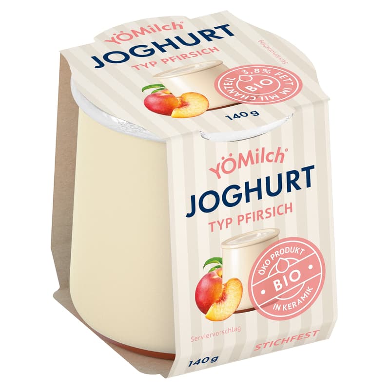 YOMilch BIO Joghurt mit Pfirsich, 3,8% Fett