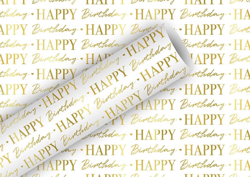 Gift wrap Birthday gold/white 70cmx1.5m