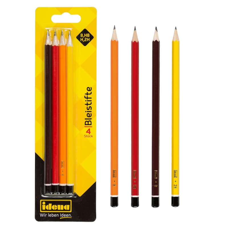 Pencils H/HB/B/2H black/red/orange/yellow 4 pieces