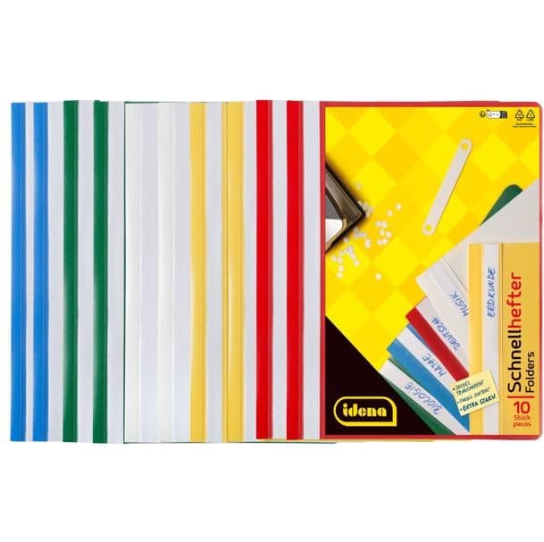 Idena plastic folders, 10 pieces, 5 colours, transparent, DIN A4