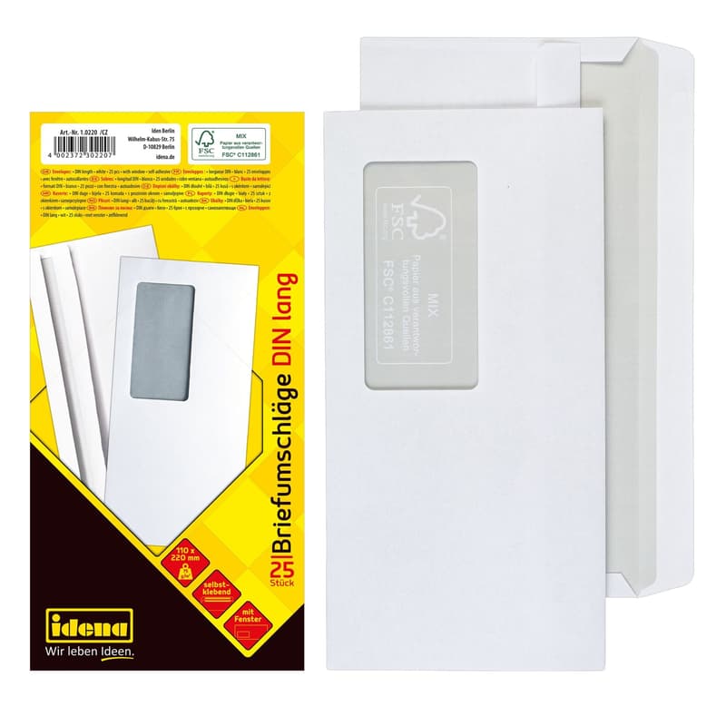 Idena envelopes 75g/m² self-adhesive with window white DIN long 25 pieces