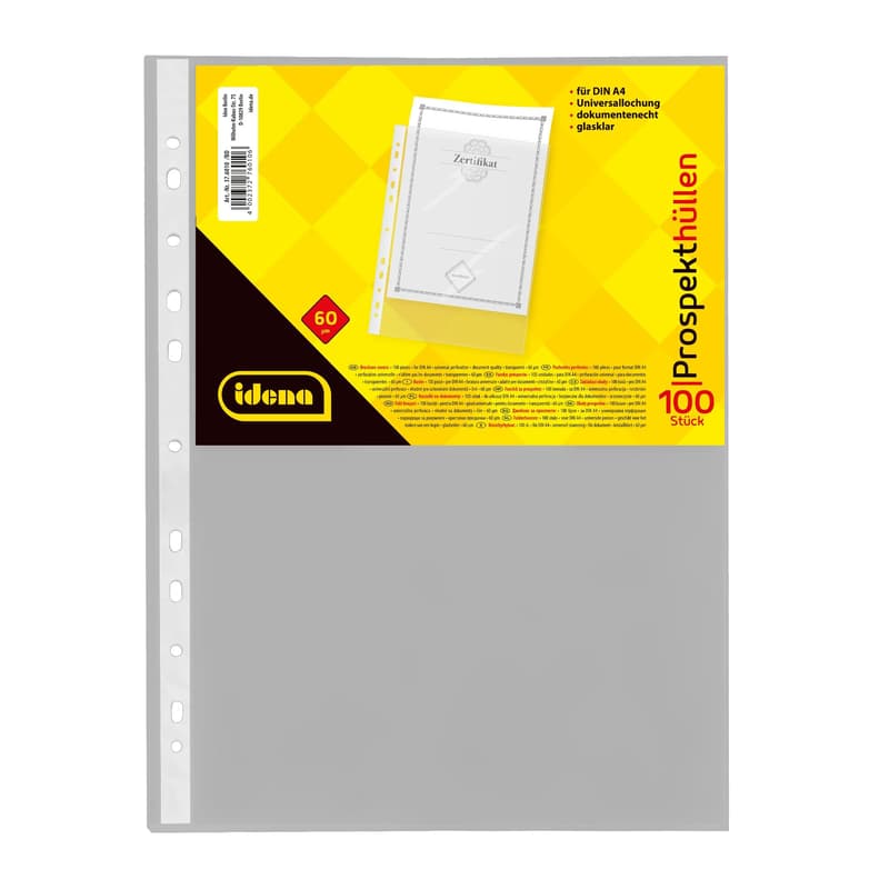 Idena plastic brochure pockets, transparent, DIN A4, 100 pieces