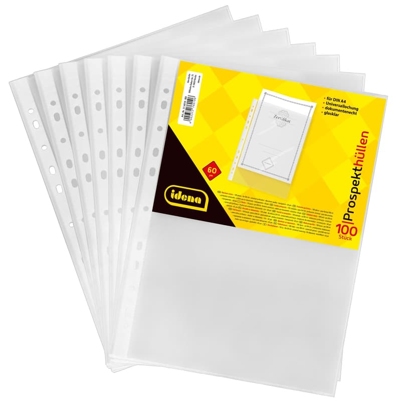 Idena plastic brochure pockets, transparent, DIN A4, 100 pieces