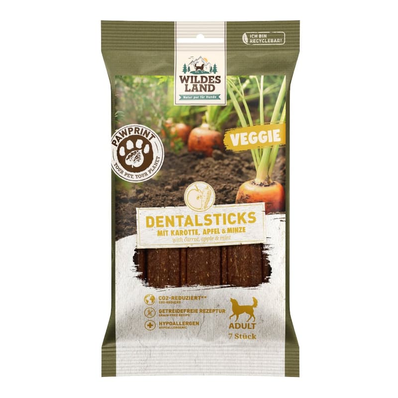 Wildes Land Veggie | Dentalsticks mit Karotte, Apfel & Minze 180g