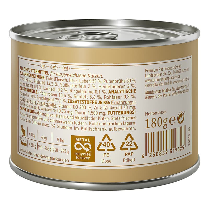 Wildes Land Ragout Duck & Turkey with Sweet Potatoes, Blueberries, Calendula & Salmon Oil 180g