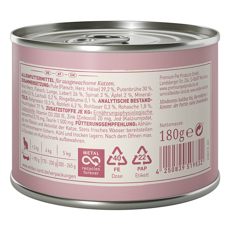 Wildes Land Ragout Beef & Turkey with Spinach, Apples, Calendula & Salmon Oil 180g
