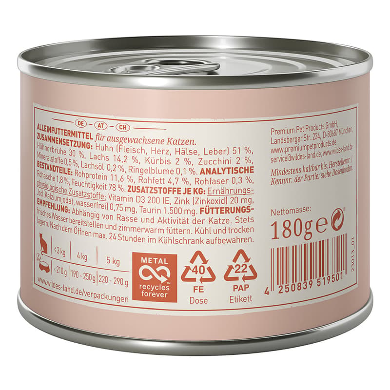 Wildes Land Ragout Chicken & Salmon with Carrots, Zucchini, Calendula & Salmon Oil 180g