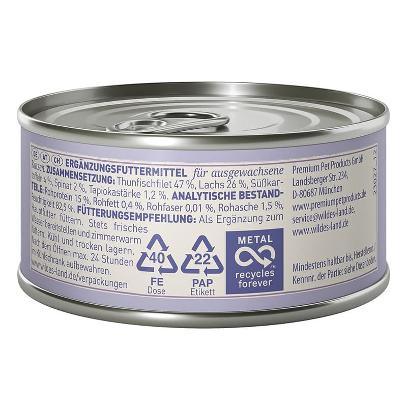 Wildes Land Fillet Tuna & Salmon with Sweet Potatoes & Spinach 80g