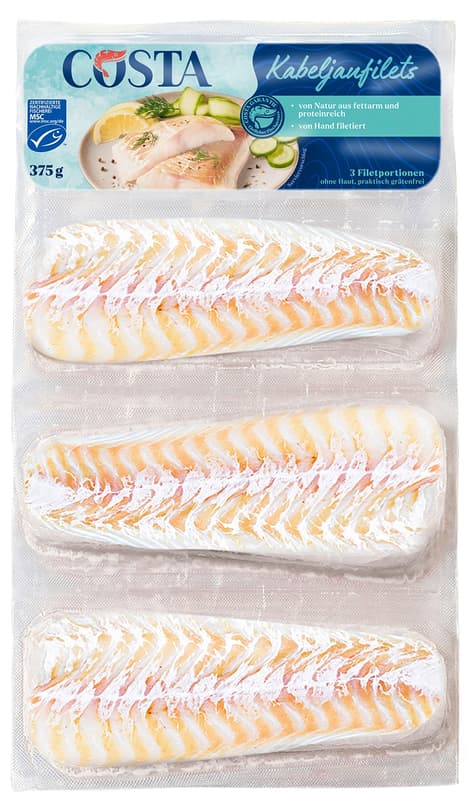 Costa MSC cod fillets in a fresh pack