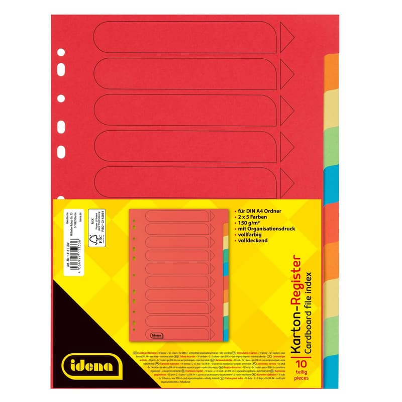 Idena register made of cardboard, 5 colors DIN A4 10 pieces