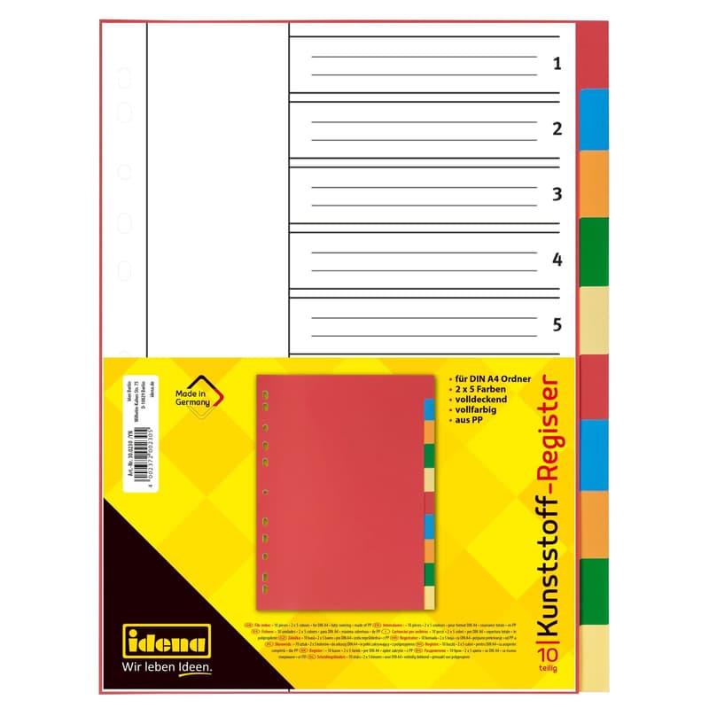Idena plastic registers 5 colors DIN A4 10 pieces