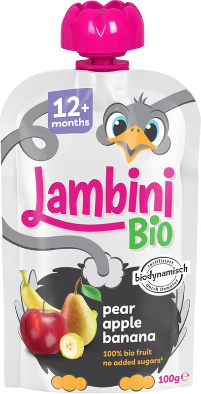 Lambini Bio DEMETER Quetschie Birne Apfel Banane, ab 12.Monat